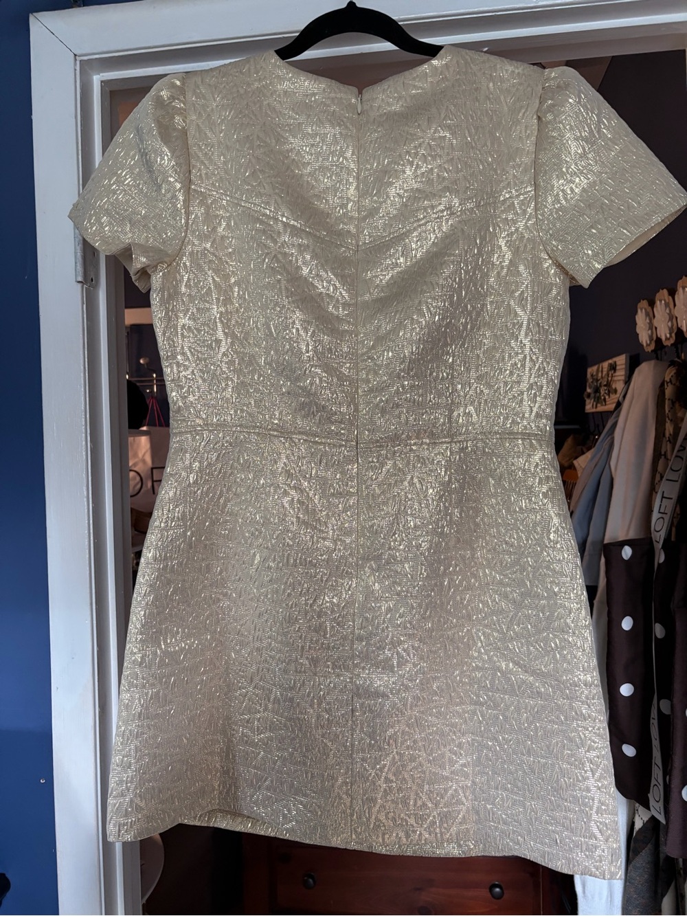 LOFT Cream Metallic Mini Dress